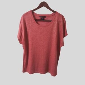 Monoprix Womens 100% Linen Pink Gold Metallic Dolman Sleeve Boxy Tee Size L